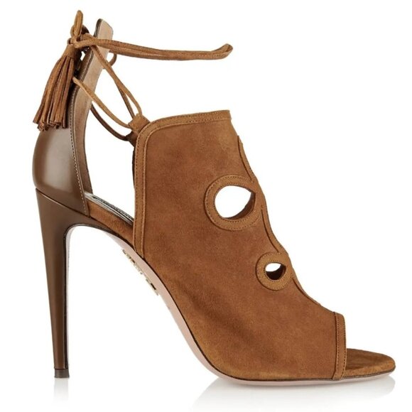 Aquazzura Brown Suede Cutout Get Me Everywhere 105 Heels SIZE 9 EU 39 - Picture 5 of 14